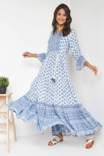 Blue Floral Fit & Flare Dress, Blue, image 5